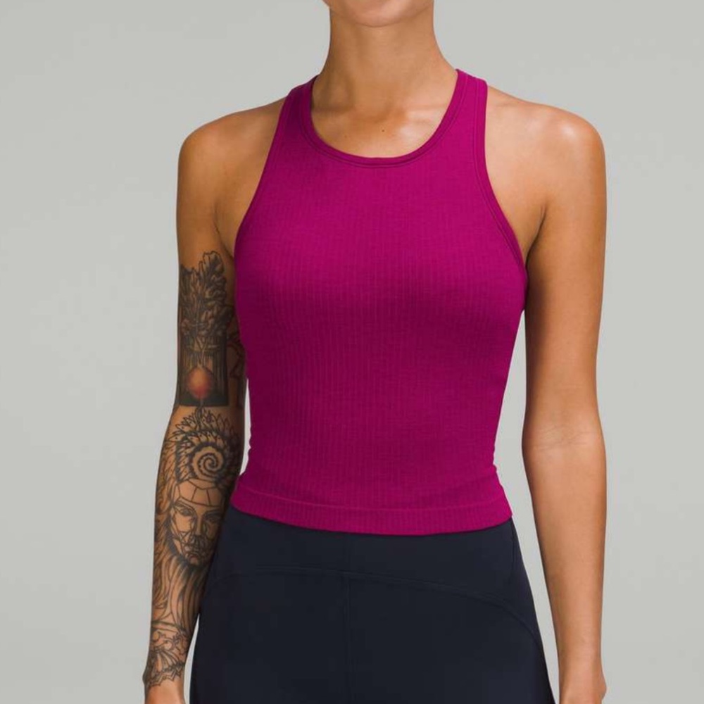 lululemon Ebb to Street Racerback Cropped Tank in Magenta Purple